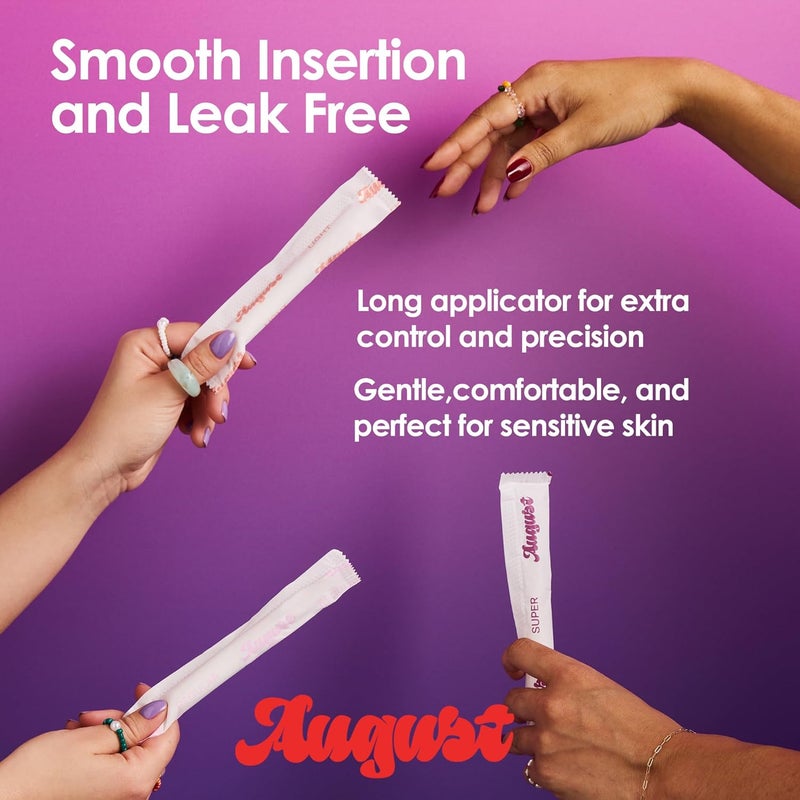 August Organic Cotton Tampons, 96 Super Tampons Made with Organic Cotton, Long Applicators, Non-Toxic, Fragrance-Free, Chlorine-Free, and Hypoallergenic (6 Boxes of 16/12 Boxes of 8) - Image 5